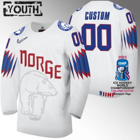 Maillot de Hockey Norvège Personnaliser IIHF World Championship 2023 Blanc - Enfant